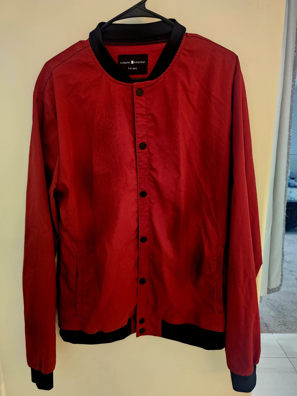 Club Monaco Red Bomber Jacket with Black Trim